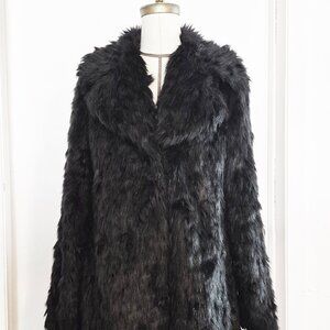 Eliza J Black Chic Faux Fur Snap Teddy Jacket Coat Floral Lined Womens
